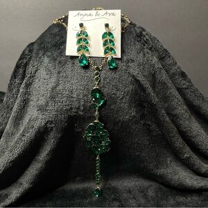 Anna & Ava Emerald Green Long Necklace and Drop Earrings